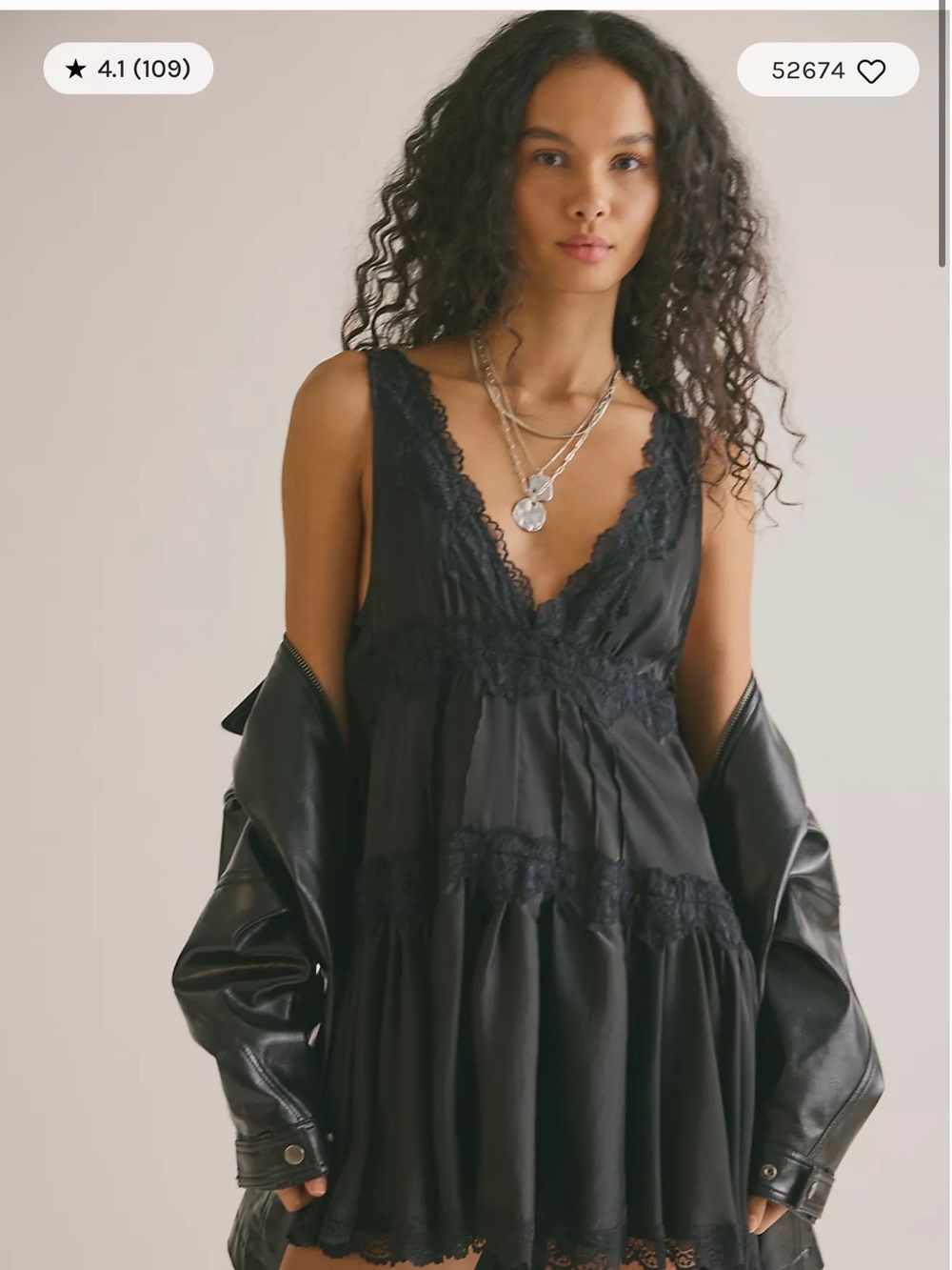 Free People Black Lace-Trim Mini Slip Dress